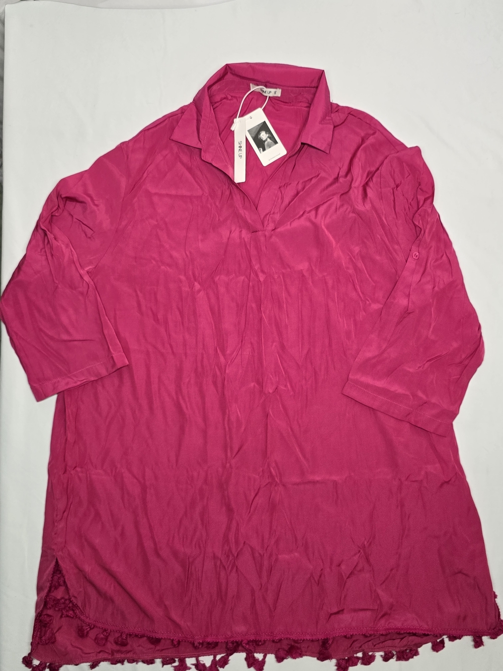 Shine Up Hot Pink Tassel Fringe Hem Tunic Shirt Dress NWT 3XL